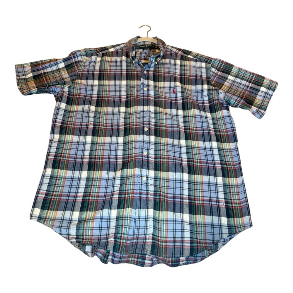 Polo Ralph Lauren Lot of 2 Large Blue Plaid Short Sleeve and Teal T shirt - Picture 3 of 16